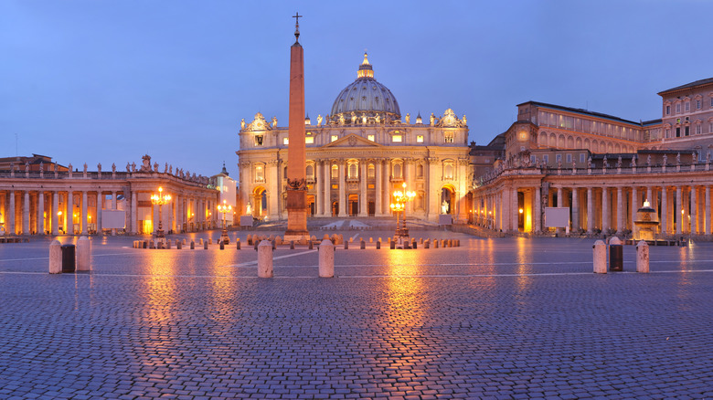 St Peter's Basilica illuminated at dawn exterior