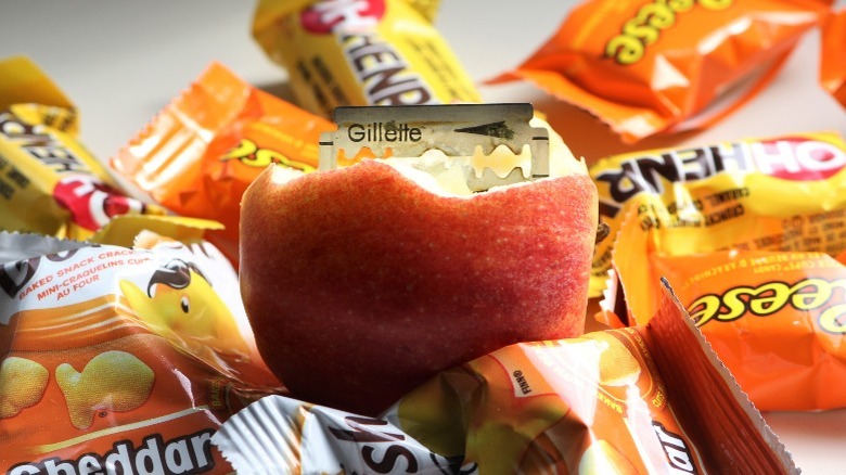 Razor blade in an apple among Halloween candy