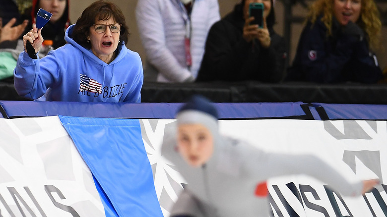 Blair cheers her daughter, Blair Cruikshank