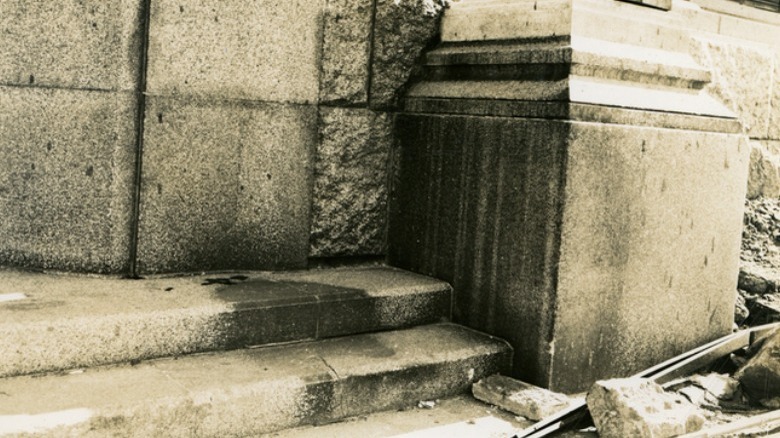 shadow on the steps of a bank in hiroshima