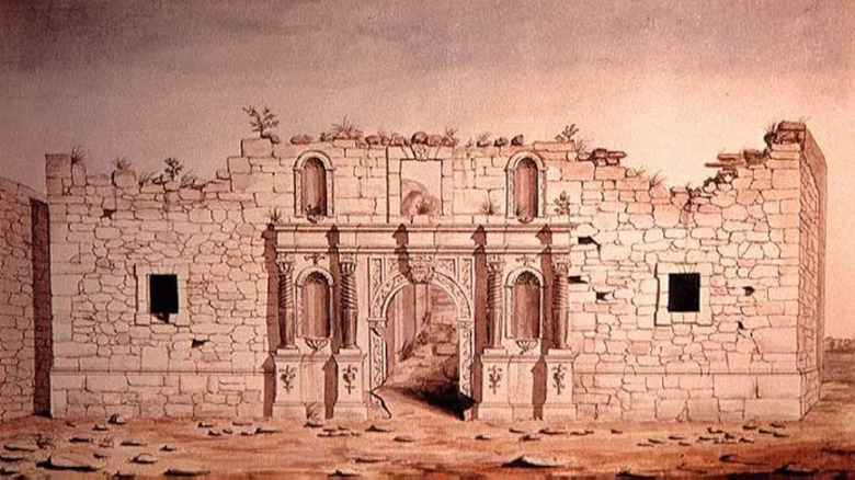 1847 watercolor of Alamo ruins