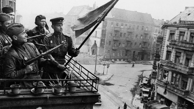 Russian soldiers celebrating Battle of Berlin