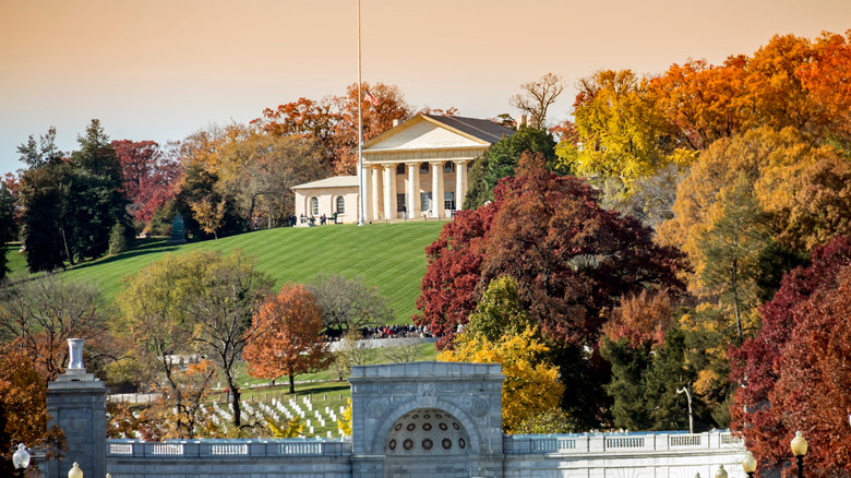 Fall foliage lines Arlington Cemetery entrance