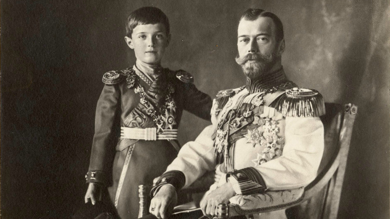 Nicholas II and Alexei Romanov posing