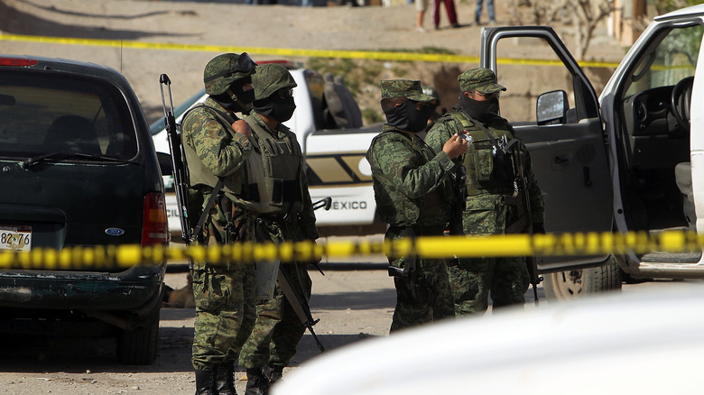 Mexican soldiers crime scene tape