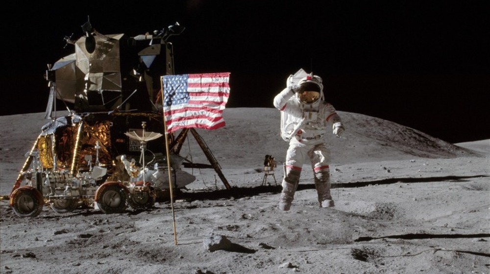 John Young jumping on the moon