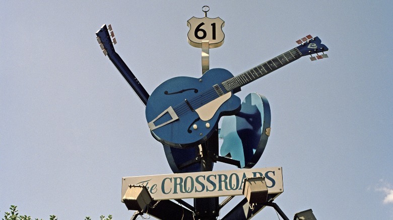 The Crossroads monument blue guitars