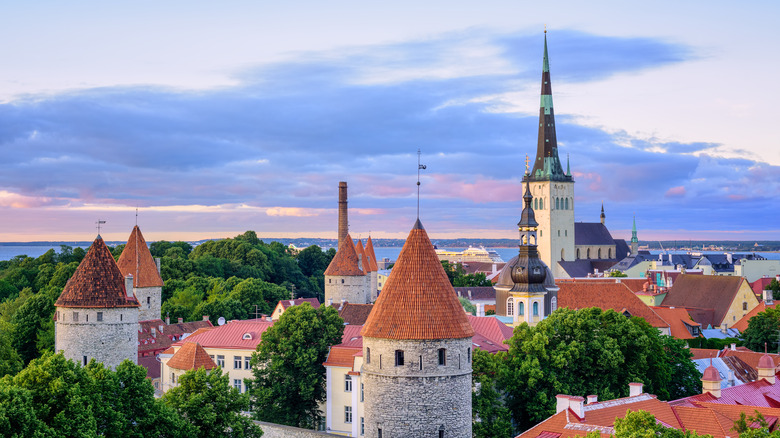 steeples of Tallinn under blue sky