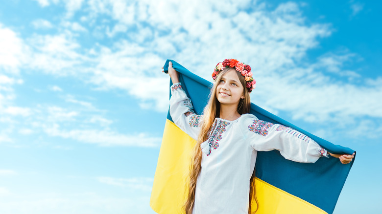 Ukrainian kid with flag