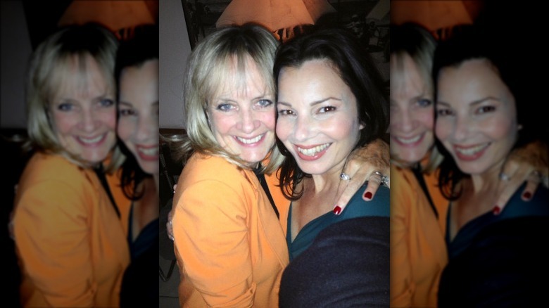 Twiggy and Fran Drescher, hugging