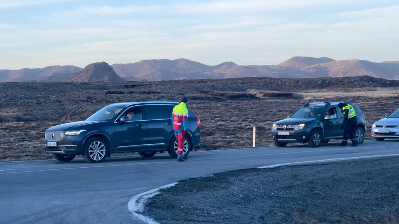 Emergency workers outside Grindavik