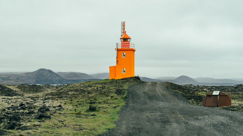 Orange lighthouse in Grindavik