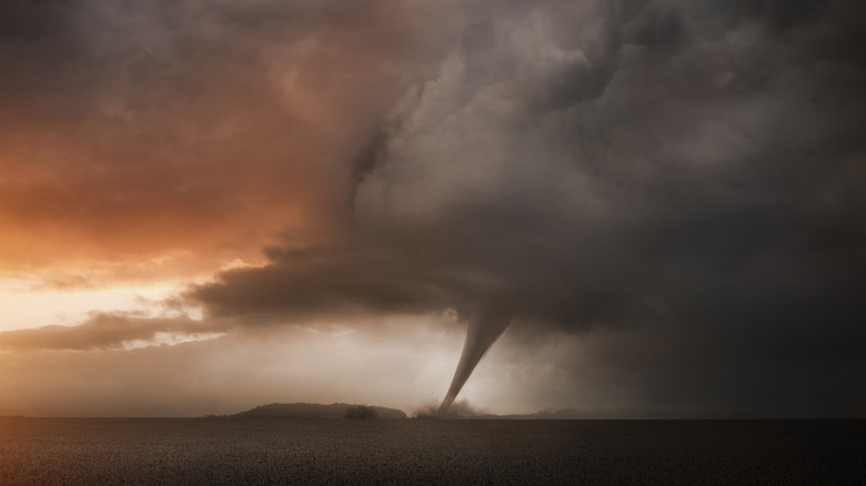 Black and orange tornado clouds