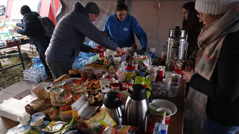 Polish volunteers and food