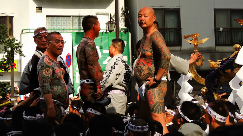 Yakuza members at Shinto festival