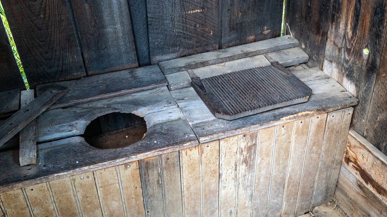 Photo of two seater outhouse