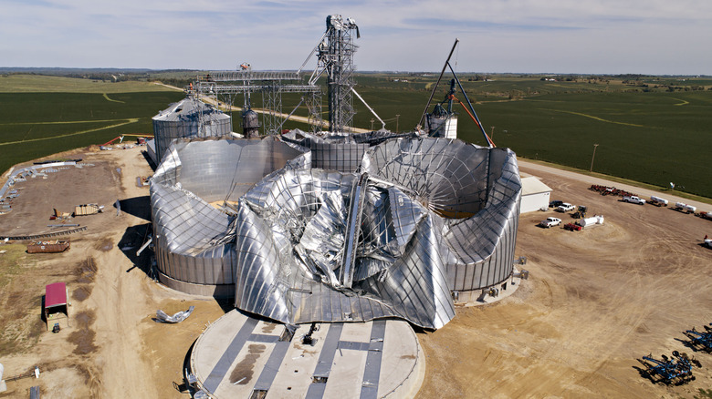 Derecho damaged grain bins