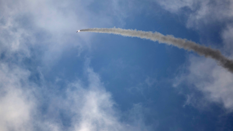 Iron Dome missile firing into sky