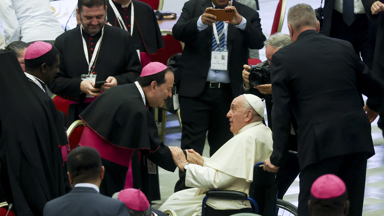 Pope Francis greets bishops