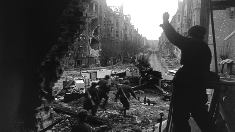 The Red Army battles in the streets of Berlin during the Fall of Germany in 1945