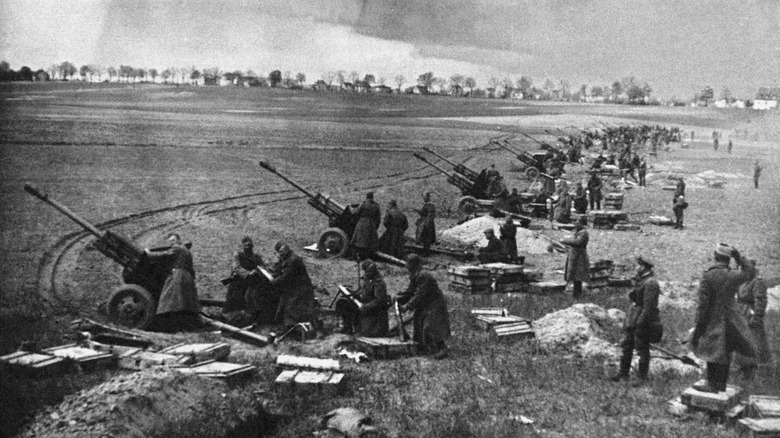 Soviet artillery and soldiers outside Berlin, April 1945