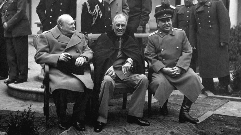 Churchill, FDR, and Stalin sitting for photo at Yalta conference