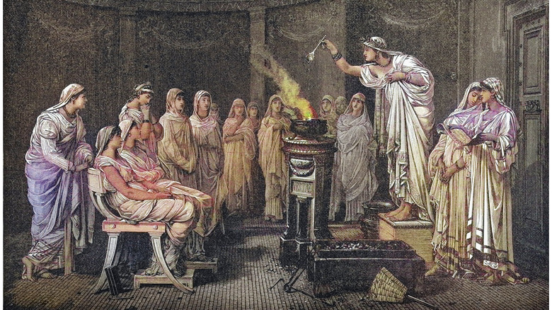 vestal virgins tending flame of vesta