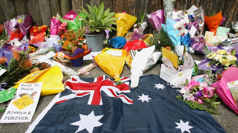 Floral arrangements on the ground