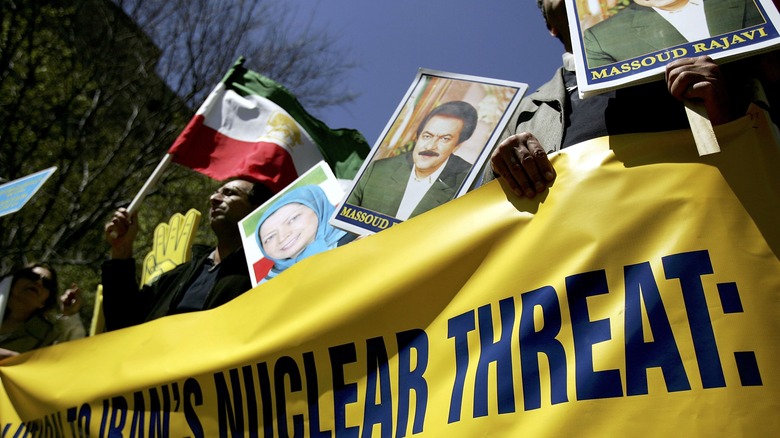 People protesting Iran's nuclear threat