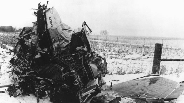 Wrecked plane on a field