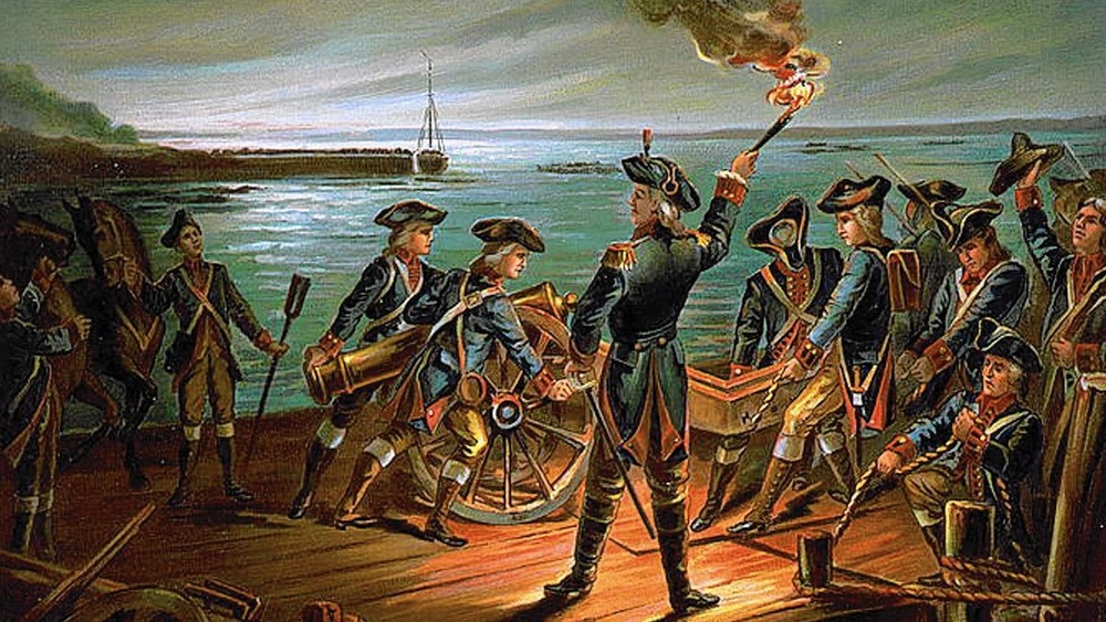 U.S. Army artillery retreating at the Battle of Long Island in August 1776.