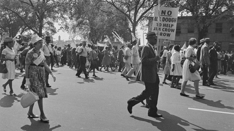 Marchers walking forward