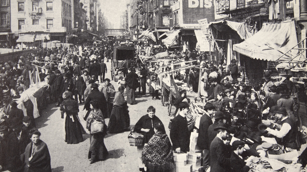 Immigrants in New York on a crowded street