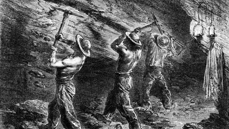 miners using pickaxes illustration