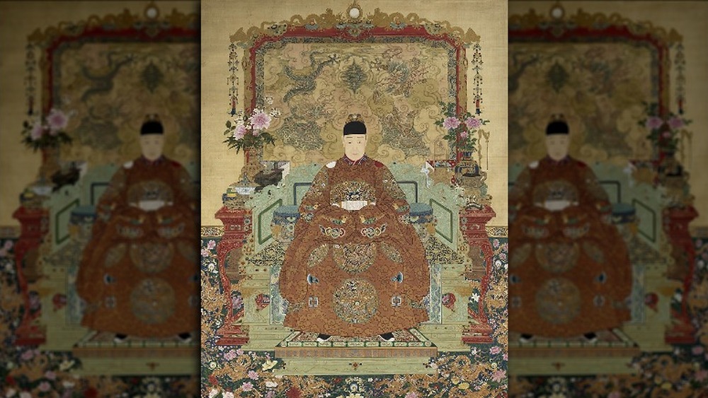 Art portrait of Tianqui Emperor surrounded by flowers