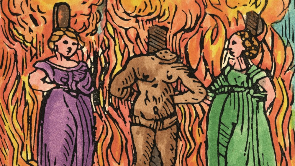 Drawing of people being burned at stake