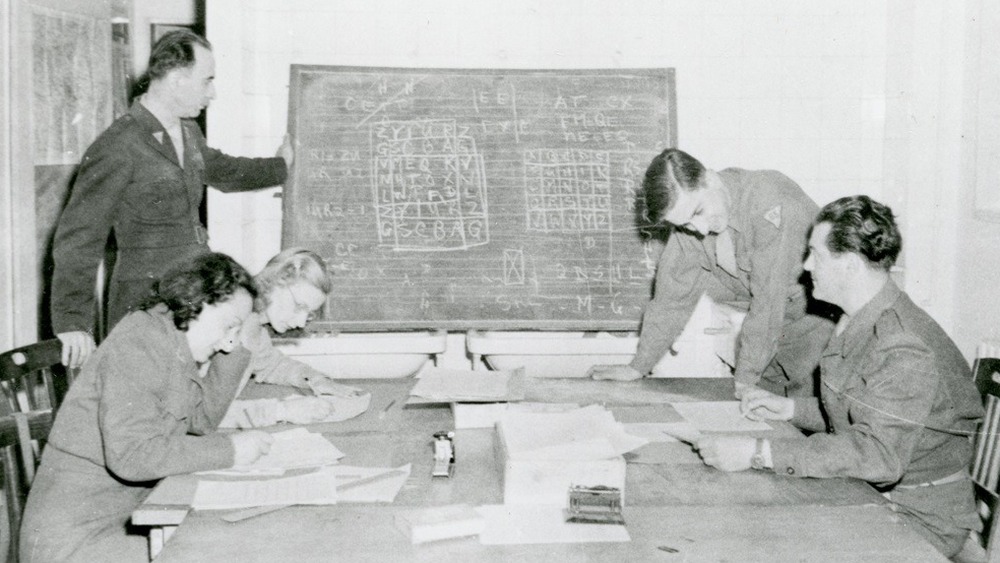 Cropped photo of codebreaking work from the National Archives