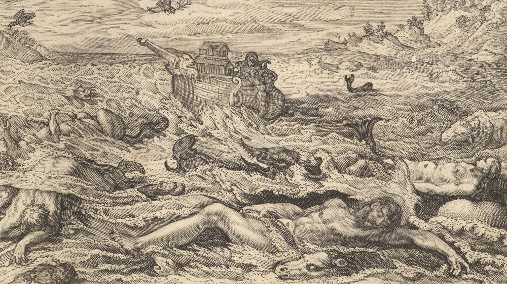 illustration of dead bodies in the water and ship