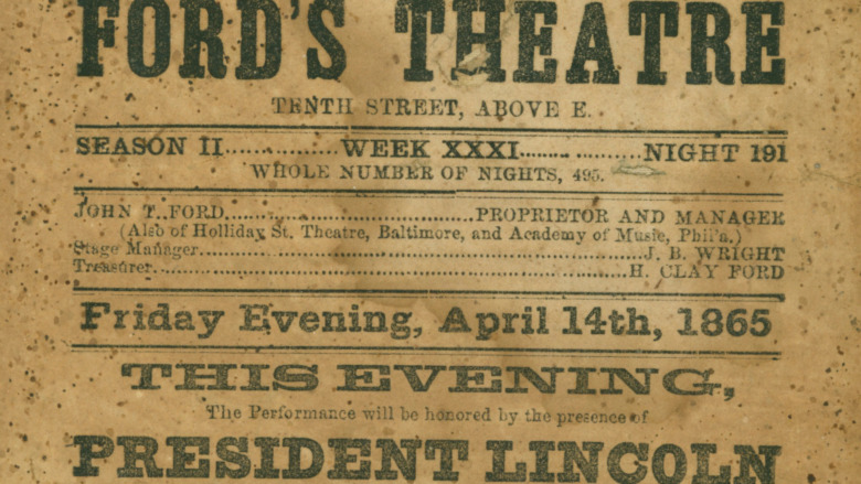 A playbill for Our American Cousin, the play Lincoln attended at Fords Theatre on the evening he was assassinated.