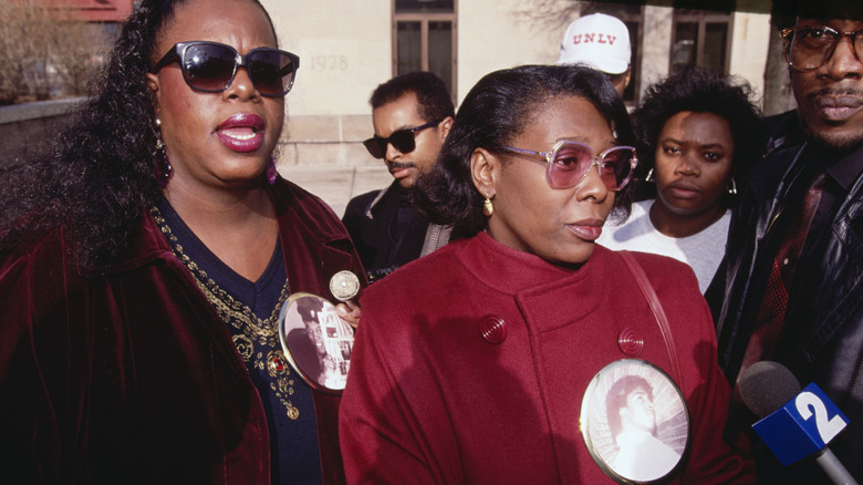 Family members of some of Jeffrey Dahmer's victims talking to the press