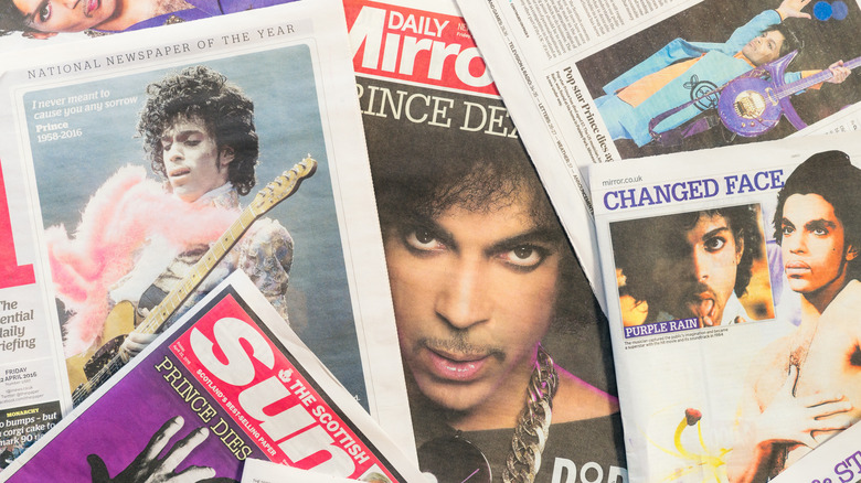 Newspapers reporting Prince's death