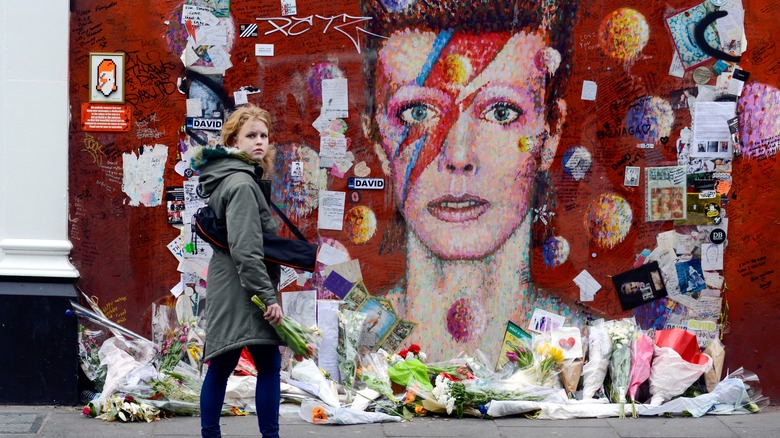 David Bowie tribute mural flowers