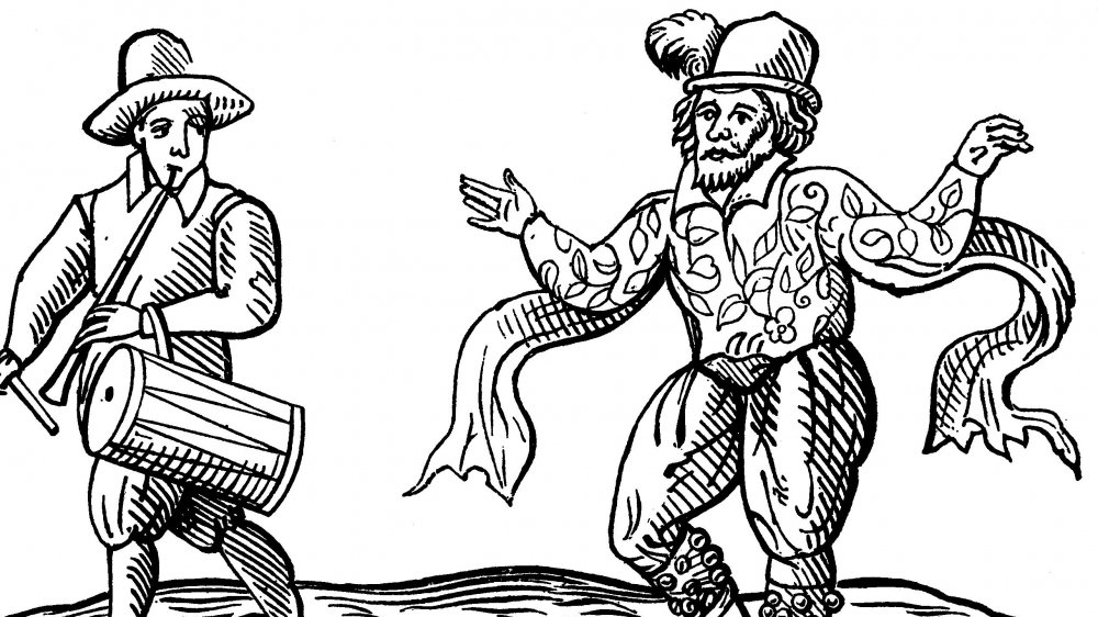 English Elizabethan clown Will Kempe dancing a jig from Norwich to London in 1600