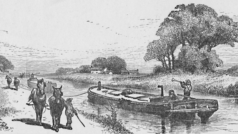 drawing of barges on the erie canal
