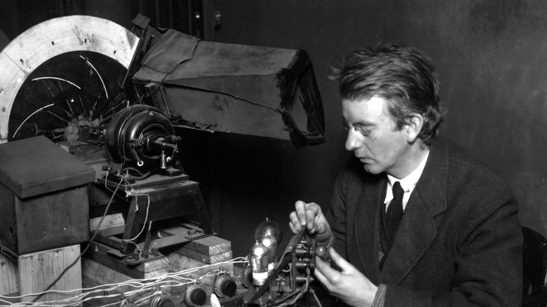 John Logie Baird working on invention