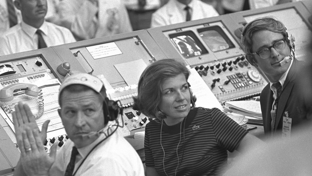 Space center folks watching the rocket takeoff