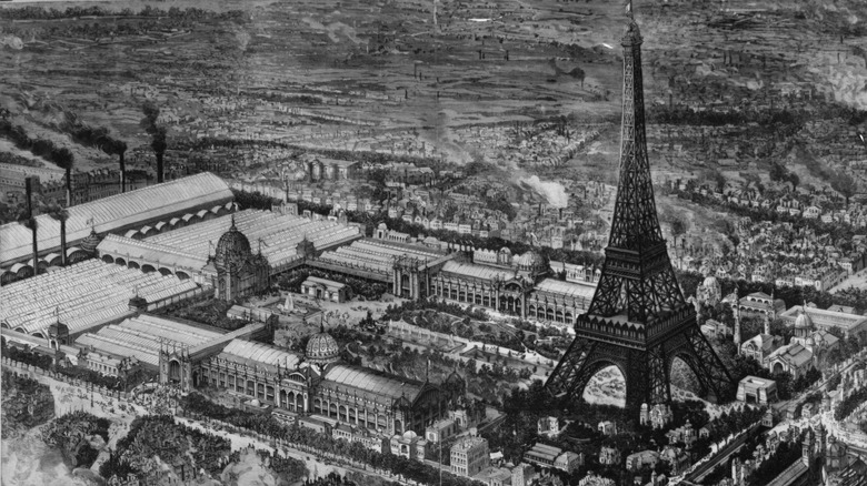 A bird's eye view of the Paris Exhibition Buildings and Grounds near the Eiffel tower