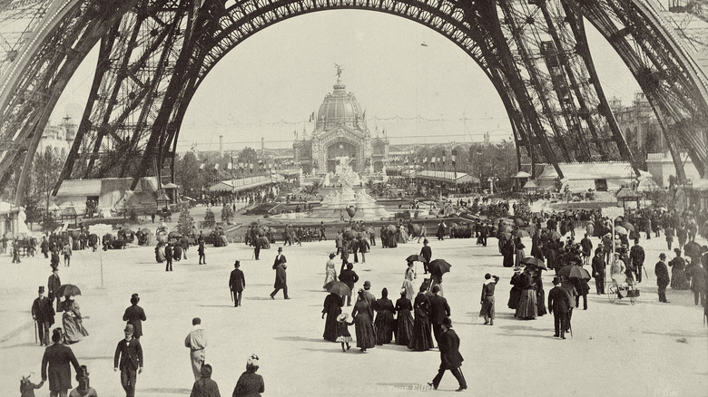 Beneath the Eiffel Tower, Paris, 1889. Designed by the French civil engineer Gustave Eiffel 