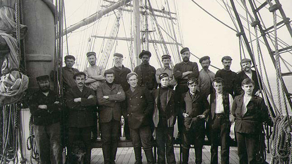 Sailing ship crew posing