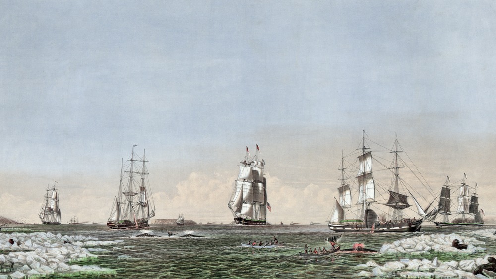Painting of whaling ships in Atlantic